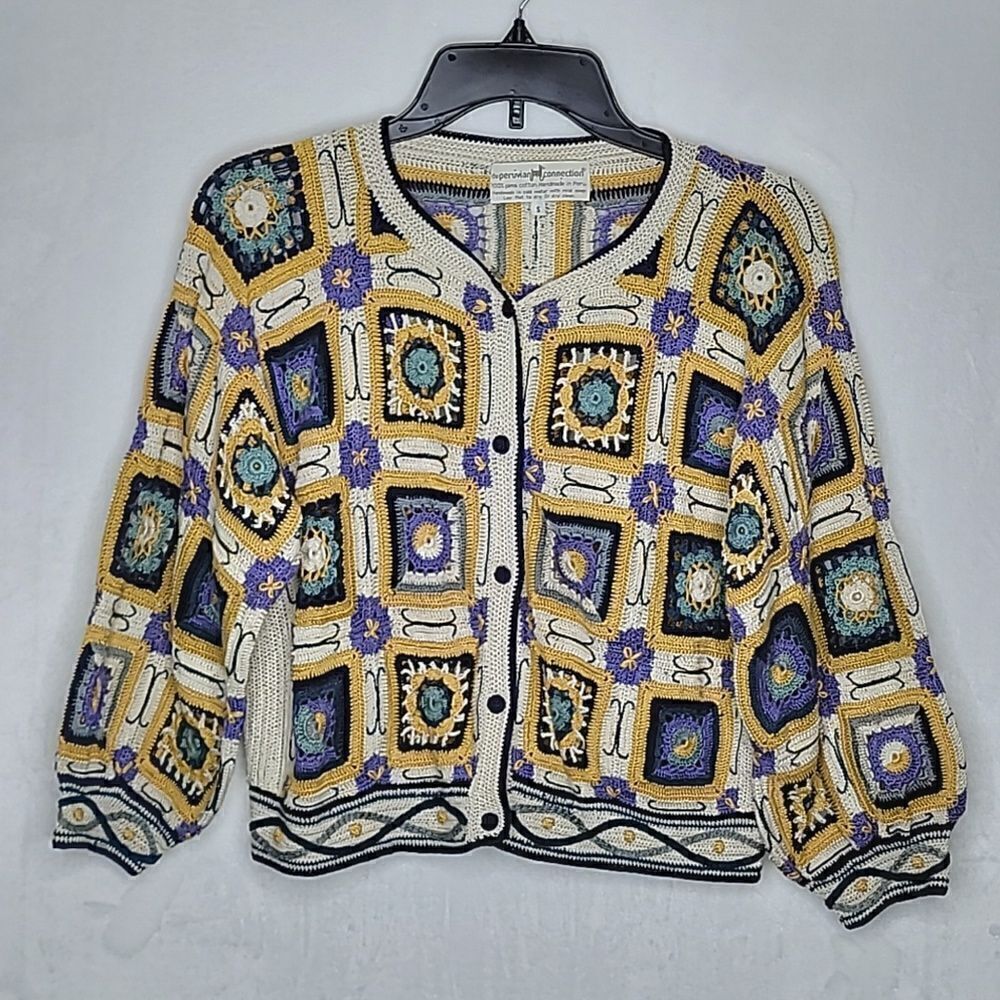 Peruvian Connection‎ Handmade Pima Cotton Knit Cardigan Size Small